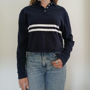 Navy Blue Brandy Melville Long Sleeve Button Shirt - Size S